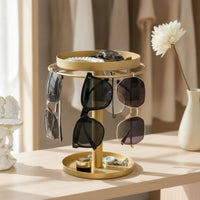 Glasses Display Stand with Tray Metal Glasses Organizer Eyeglass Stand Gold-Colored Sunglass Holder Decorative for Vanity