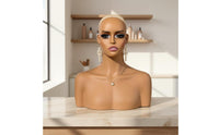 Mannequin Head with Shoulders Skin-Skin-Colored Head and Shoulders Form Long Neck Female Bust Form