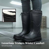 Non-Slip Fleece Lined Rain Boots Single-Piece Molding Waterproof Medium Calf Boots Keep Warm for Farmers, Fishermen, Rainy Days, Outdoors