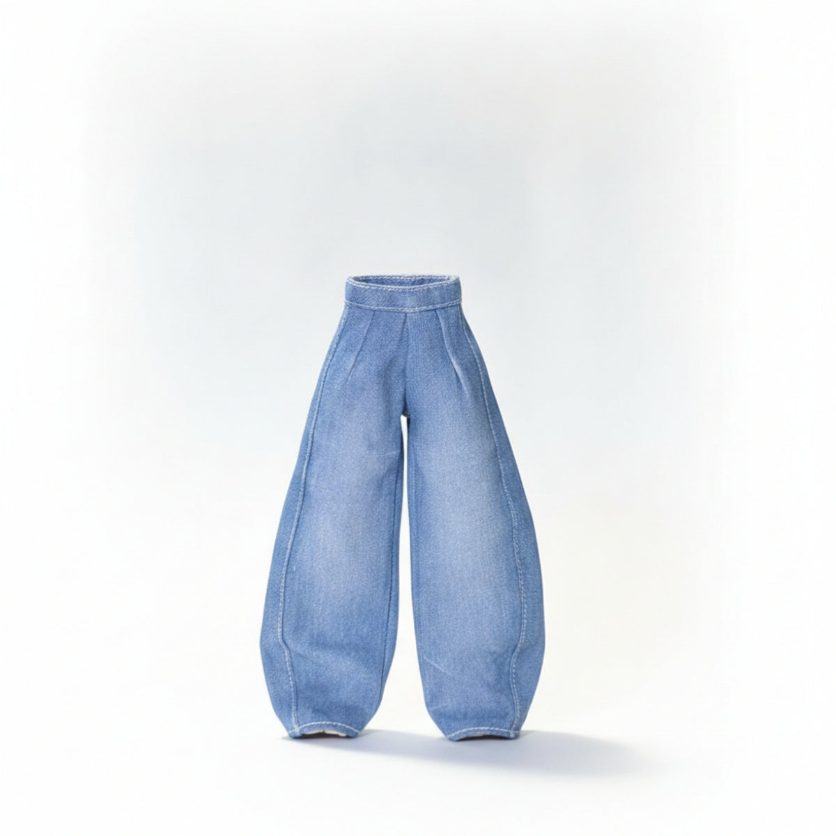 Topstitched Full-Length Wide-Leg Doll Pants High-Waisted Doll Jeans