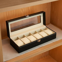 PU Leather Watch Box Clear View Lid Watch Storage Box Soft Lining for Men