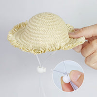 Pet Hat Set Lace Trim Woven Straw Hat Decorative
