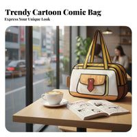 Large Capacity 2D Cartoon Illusion Bag Water Textile Flat Design Handbag Laptop Compartment for Women, Students