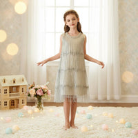 Sequin Fringe Dress Dressy Look Children's Clothing Sleeveless for Piano Recital