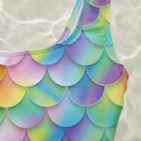 Rainbow Single-Piece Swimsuit Built-in Bra Fish Scale Print Swimsuit Full