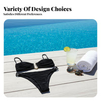 Alluring Design Ruched Bikini Set Removable Pads Ruched Bandeau Bikini Adjustable Straps for Young Adults, Vacation, Sunbathing