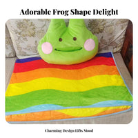 Rainbow Striped Frog Pillow Blanket Set Home Textile Cozy