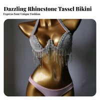 Adjustable Straps Rhinestone Tassel Bikini Push Up Design Shimmering Nightclub Bikini for Dancers, Young Adults, Nightclubs, Club