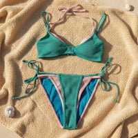4 Pieces Adjustable Fit Layered Halter Bikini Set Comfortable Wear DIY Mix and Match Swimsuit for Young Adults, Summer, Swimming, Sunbathing