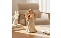 Angel Figurine with Bird Tabletop Ornament Neutral for Mantel, Bookshelf