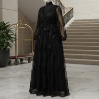 V Neck Evening Dress Plus Size Lantern Sleeve Gown Elegant for Banquet, Women