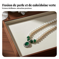 Pearl and Green Stone Necklace Mother's Day Gift Mineral Pearl Necklace