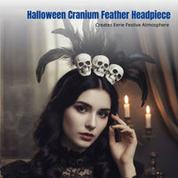 Halloween Skull Headband, Dark Feather Headpiece, Cosplay Victorian Performance Accessory