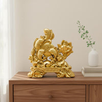 Sand Gold Finish Chinese Good Luck Figurine Symbol of Abundance Chinese Good Luck Statue Auspicious for Housewarming, Desktop, Entryway
