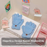 Solid Color Flip Top Fleece Gloves Warm and Thick Convertible Fingerless Gloves Texting Friendly for Students, Kids, Writing, Typing, School