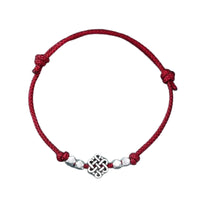 Red Lucky Knot String Bracelet, 2026 Horse Year Zodiac, Silver Bead, Handmade Chinese Design for Women