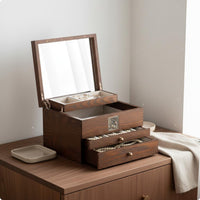 Multi-Layer Jewelry Case Large Capacity Band and Earring Box Mirror Lid