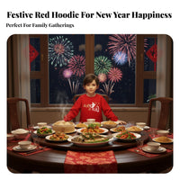 Kids Red Fleece Sweatshirt, Boys Pullover, Winter Warm, New Year Festive, Letter Print, Cotton