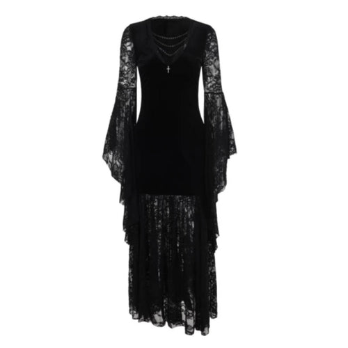 Black Lace Witch Dress Vintage Inspired women's Clothing Romantic for Cosplayers