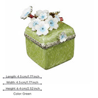 Cherry Blossom Jewelry Box Embossed Texture Metal Jewelry Box Golden-Hued Trim