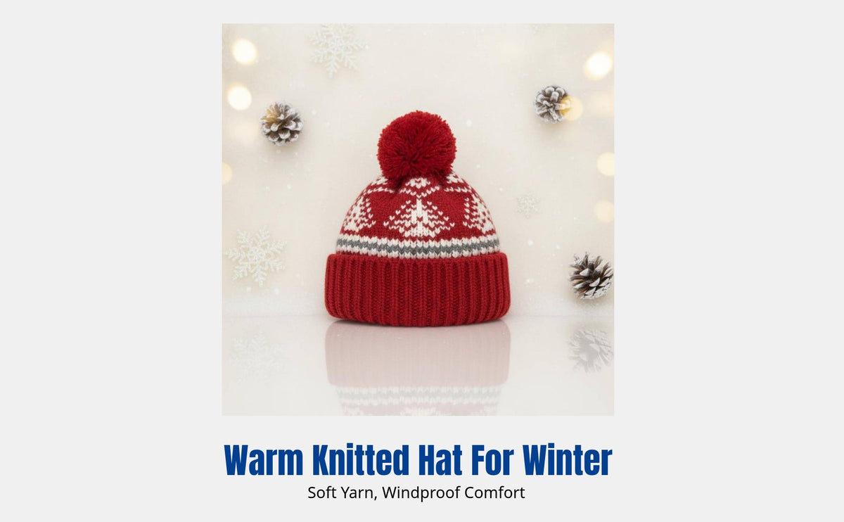 Winter Christmas Tassel Knitted Hat, Fair Isle knit cap, Windproof Pullover Cap, Unisex Festive Headwear