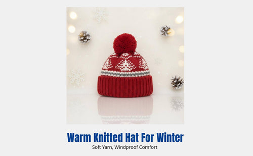 Winter Christmas Tassel Knitted Hat, Fair Isle knit cap, Windproof Pullover Cap, Unisex Festive Headwear