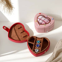 Heart Shaped Jewelry Box Multi-Functional Mini Portable Jewelry Case Soft Lining Band and Earring Organizer for Women