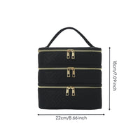 3-Layer Makeup Case Double Zipper Quilted Cosmetic Organizer for Business Trip