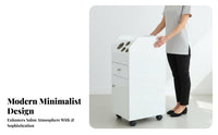With Wheels Wheeled Hair Tool Cabinet Locking Casters Salon Styling Station Modern Design Beauty Trolley Multiple Storage Options for Beauticians Artists, Pet Groomers, Barber Shop, Barbershop, Cosmetology School, Home Studio