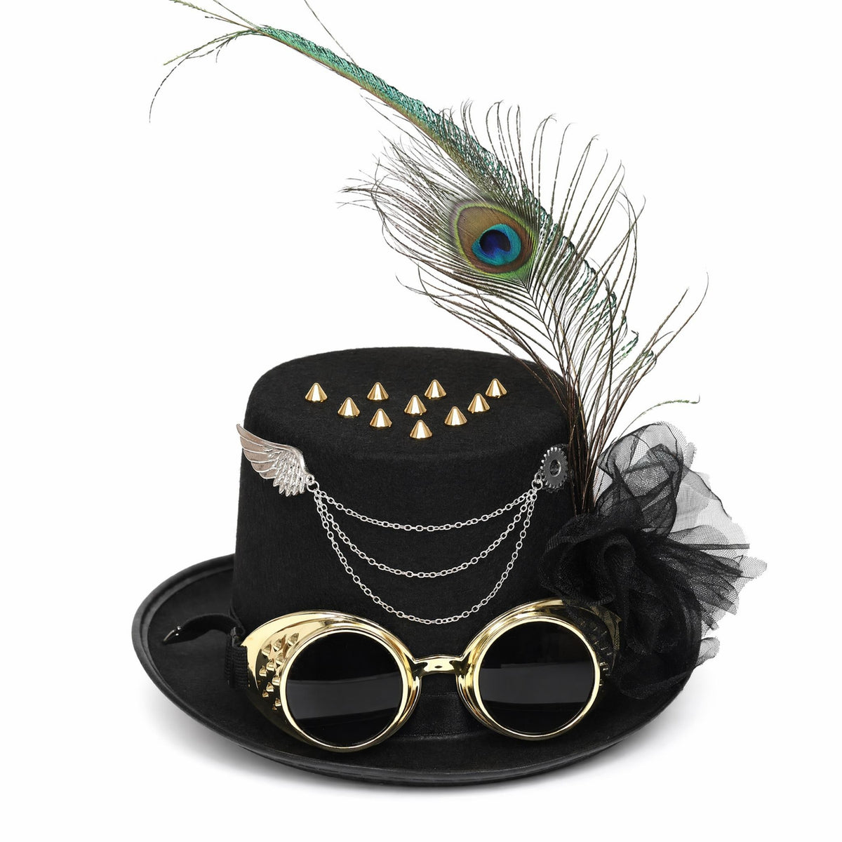 Top Hat with Feather Lightweight for Themed Parties, Photo Shoots, Cosplayers