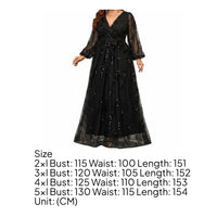 V Neck Evening Dress Plus Size Lantern Sleeve Gown Elegant for Banquet, Women