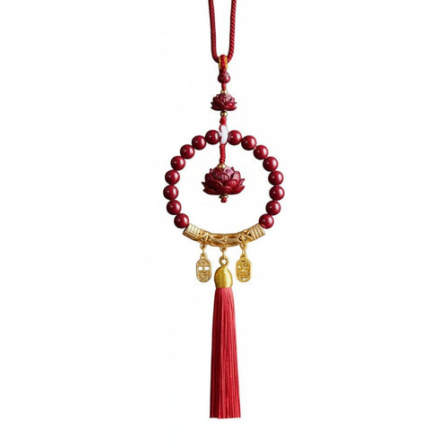 Cinnabar Lotus Car Ornament Premium Materials Chinese Design Car Tassel Ornament