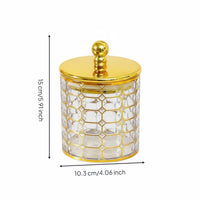 Gold Trim Canister Gilded Pattern Round Decorative Container Easy-Grip Lid Lidded Storage Jar for Dorm Room, Office Desk