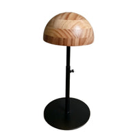 Wooden Hat Form Wood Grain Finish Hat Display Stand Metal Base