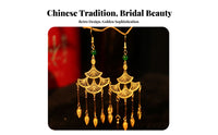 Chinese Bridal Headdress Set Intricate Design Dragon Crown and Hairpin Set Chinese Wedding Crown Gold Plated for Tea Ceremony