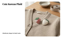 Korean Design Strawberry Embroidered Embellishment Sweet Design Plaid Strawberry Embellishment Detailed Embroidery for Crafters