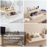Wood Desktop Organizer Slanted Design Desk Storage Non Slip Pads
