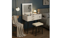 Hinged Lid Vanity Table Modern Minimalist Design Makeup Vanity with Storage Drawers Dressing Table with Mirror and Stool