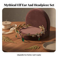 Fairy Crown and Ears Set Crystal Embellished Elf Circlet and Ears Set Fairy Crown with Forehead Crystal Stone Intricate Design