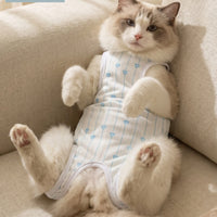 Female Feline Recovery Suit Heart Print Post-Surgery Feline Suit E-Collar