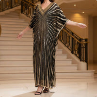 2 Piece Set Glittering Disc Beaded Kaftan Shimmering Sequins Glitter Mesh