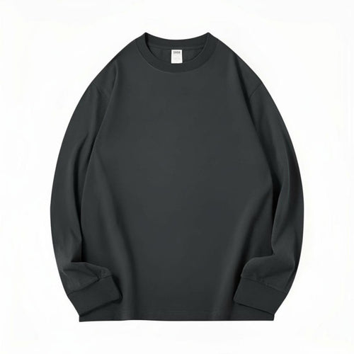 Thick Long Sleeve T-Shirt, Round Neck, Plain, Unisex, Everyday