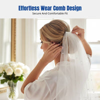 European Bridal Veil, Double Tier, Bead Crystal Embroidery, Iron Comb, Wedding Party