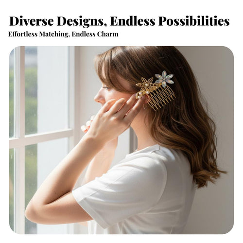 Decorative Hair Comb Foliage and Flower Design Crystal Hair Comb Shimmering Crystal S Elegant Design for Nuptial Celebrant
