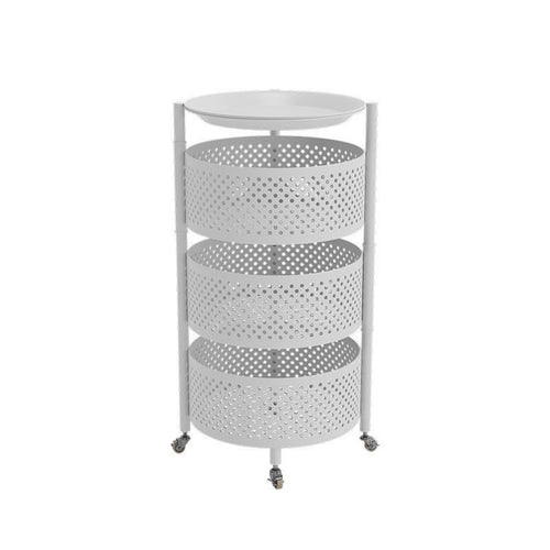 3-Tier Rolling Cart Full Rotation Casters 3-Tier Rolling Trolley Round Metal Utility Trolley Large Capacity for Bathroom