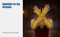 Beaded Reflective Long Fingerless Gloves, Polyester, Halloween, Cosplay, Stage, Nightclub