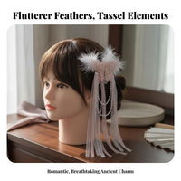 Fairy Wing Feather Hair Fastener Bead Chain Feature Ancient Design Fairy Wing Barrette Traditional Chinese Attire Hair Jewelry