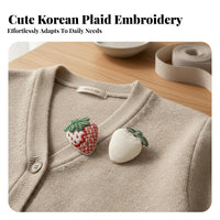 Korean Design Strawberry Embroidered Embellishment Sweet Design Plaid Strawberry Embellishment Detailed Embroidery for Crafters