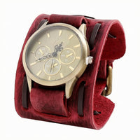 Men's Wrap Wristwatch Wide Band Leather Cuff Watch Adjustable Fit