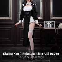 Alluring Nun Cosplay Outfit High Slit Design Halloween Nun Dress for Roleplay